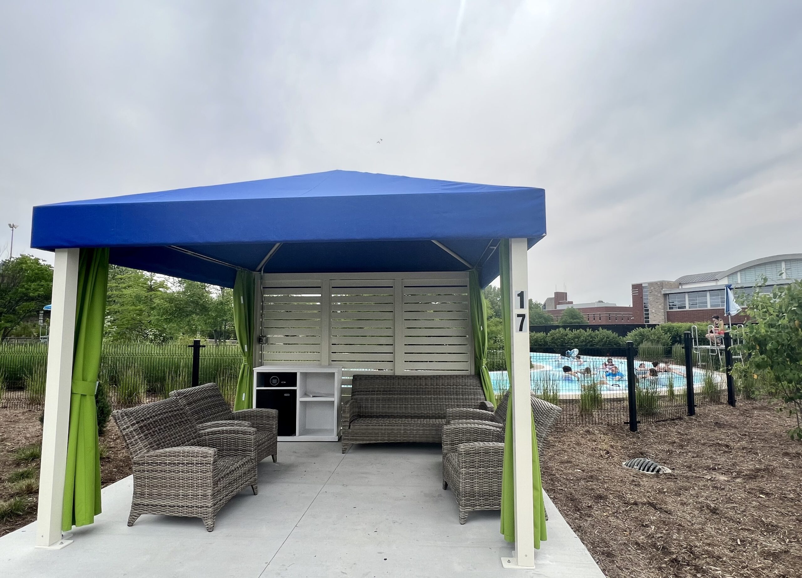 Cabana seen in front of the lazy river located by the Kiddie Pool