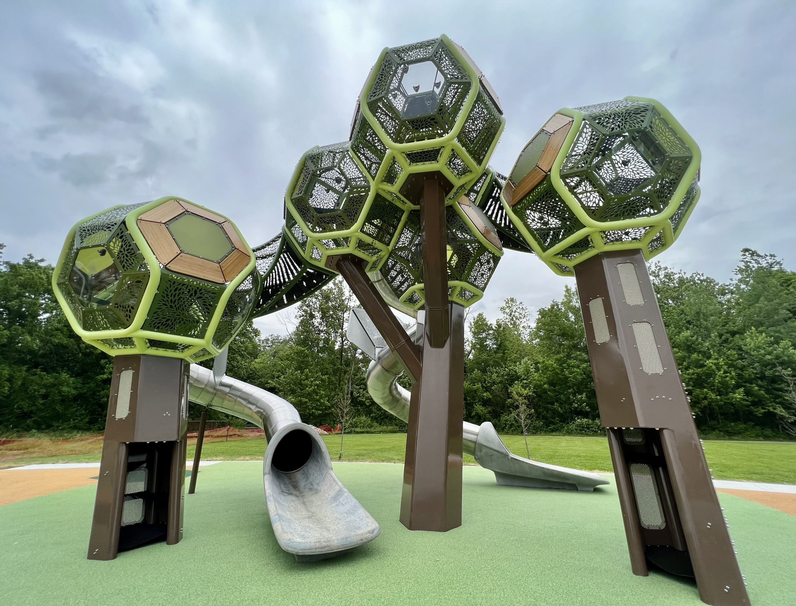 Hexagonal hive structure playground at Meadowlark Park.