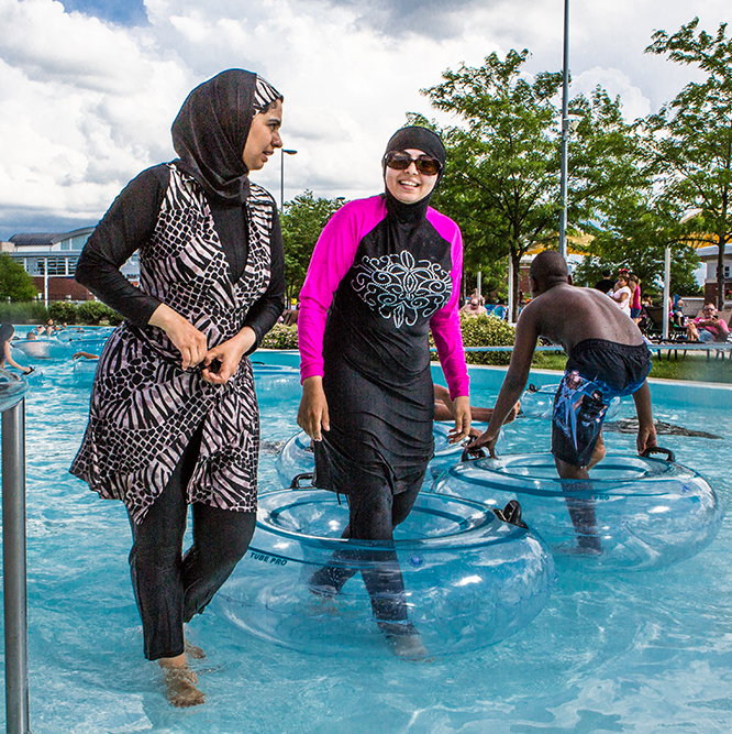 ladies in the lazy river after water walking