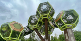 Meadowlark Park new playground equipment resembling a hive structure
