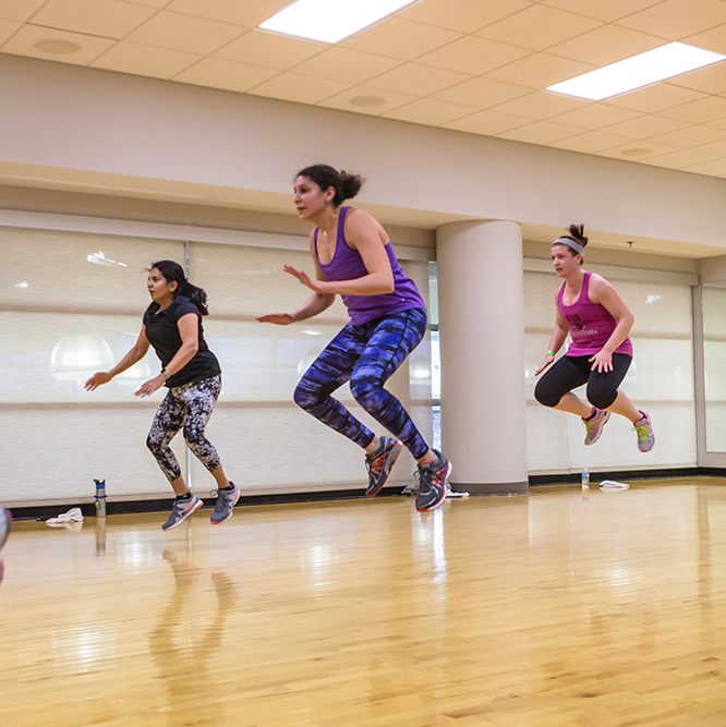 Turbo kick class jumping at the Monon Community Center in Carmel