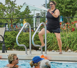 Laura Seagrave teaching deep water aqua fitness at The Waterpark