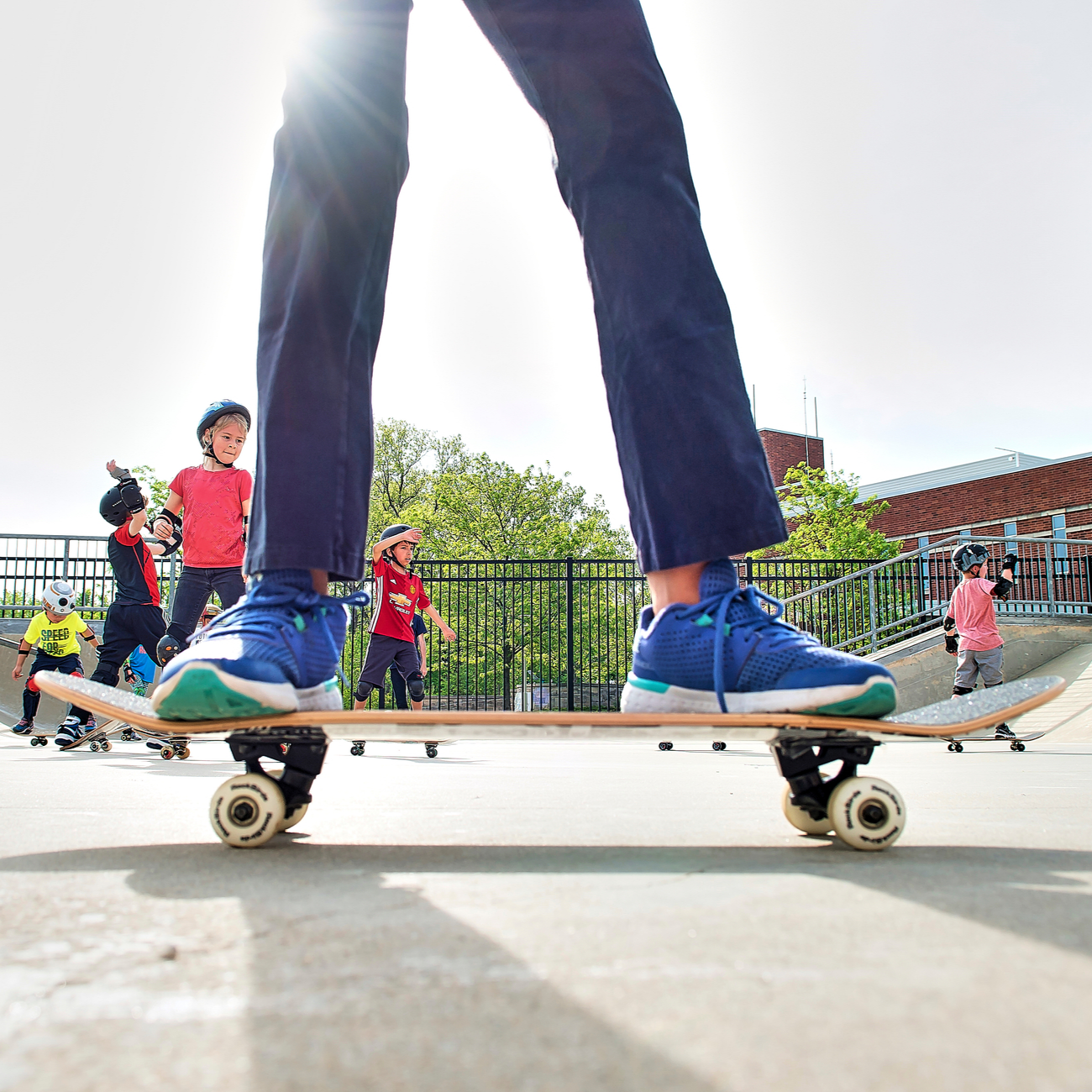 Kids skating at the skate park at the Monon Community Center in Carmel