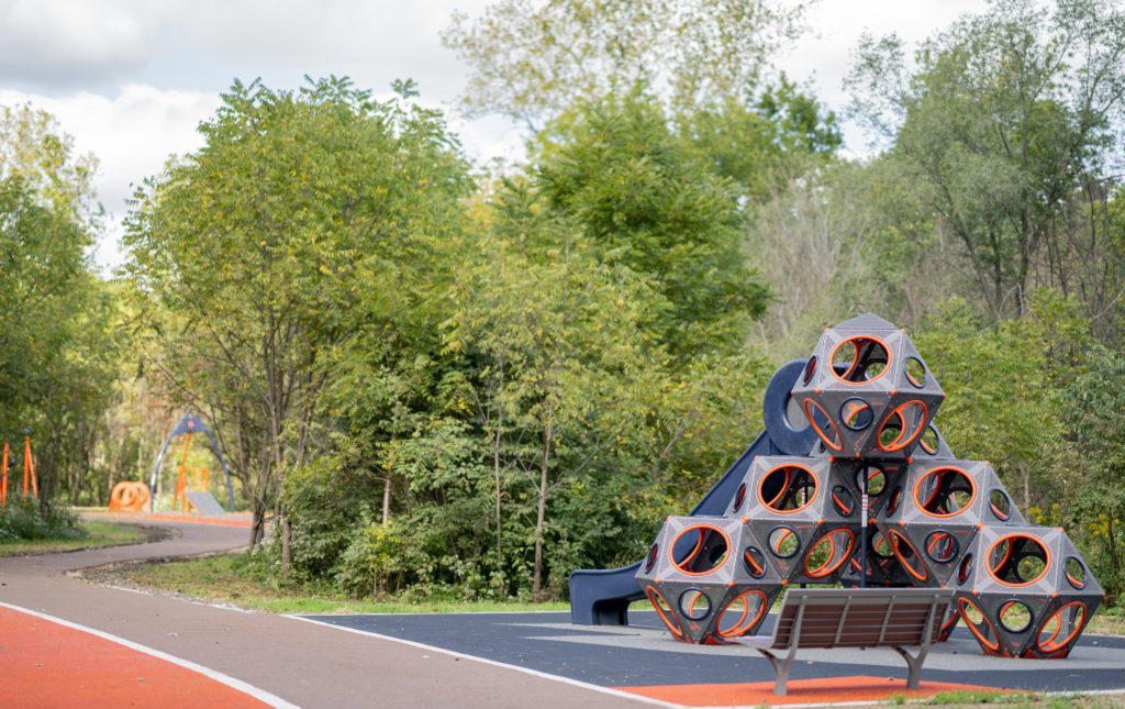 Rubberized surfacing is used along the wheelchair accessible nature trail at River Heritage Park.