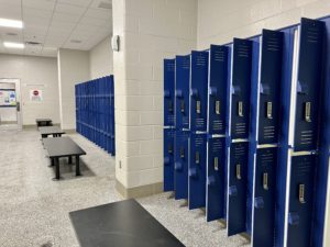 Wideshot of the family locker room area by the indoor pool at the MCC