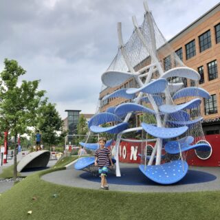 Climbing structure at Midtown Plaza- Indy with Kids