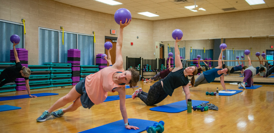 Group fitness class in a studio at the MCC.